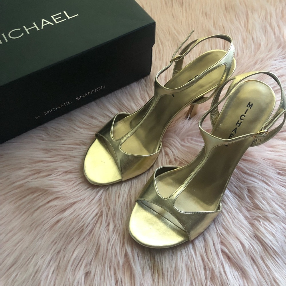 michael shannon shelly gold sandal sling back heels